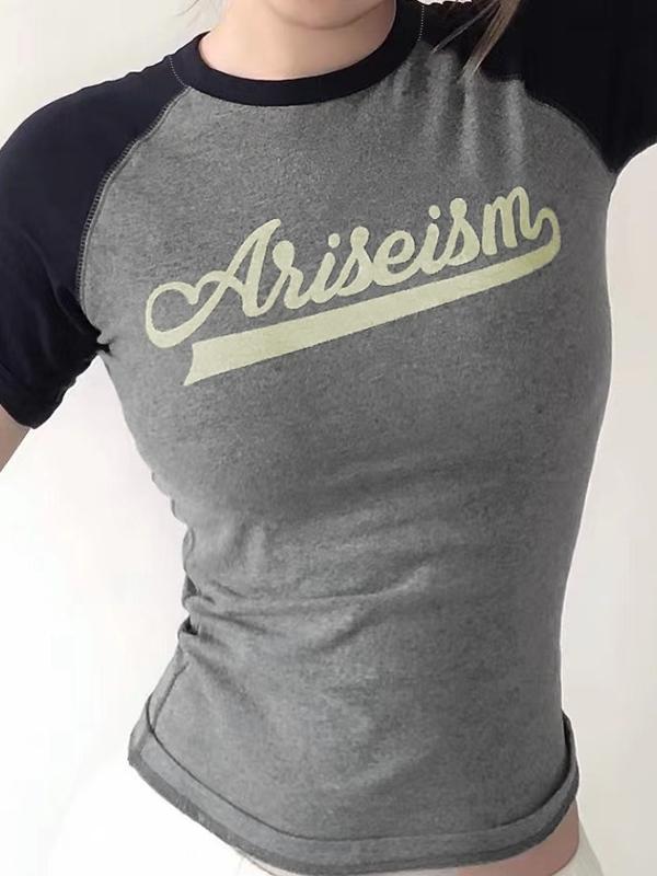 Letter Print Raglan Short Sleeve Tee Product Image