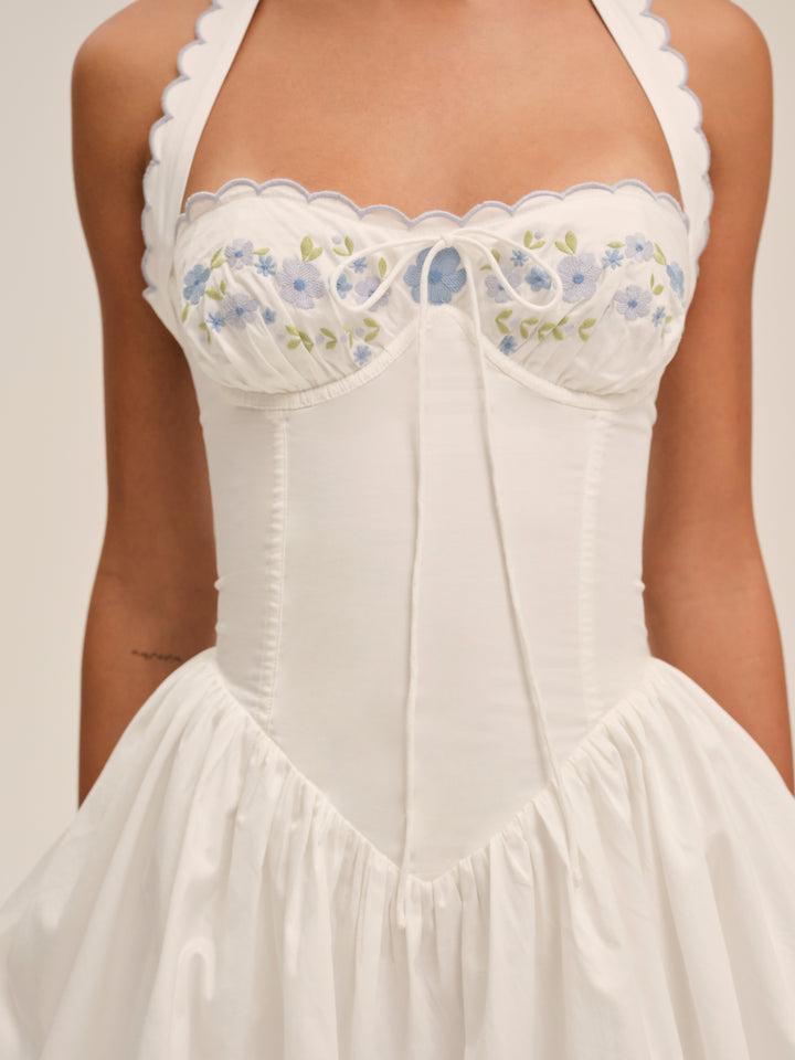 Tea Time Poplin Bustier Mini Dress — White Product Image
