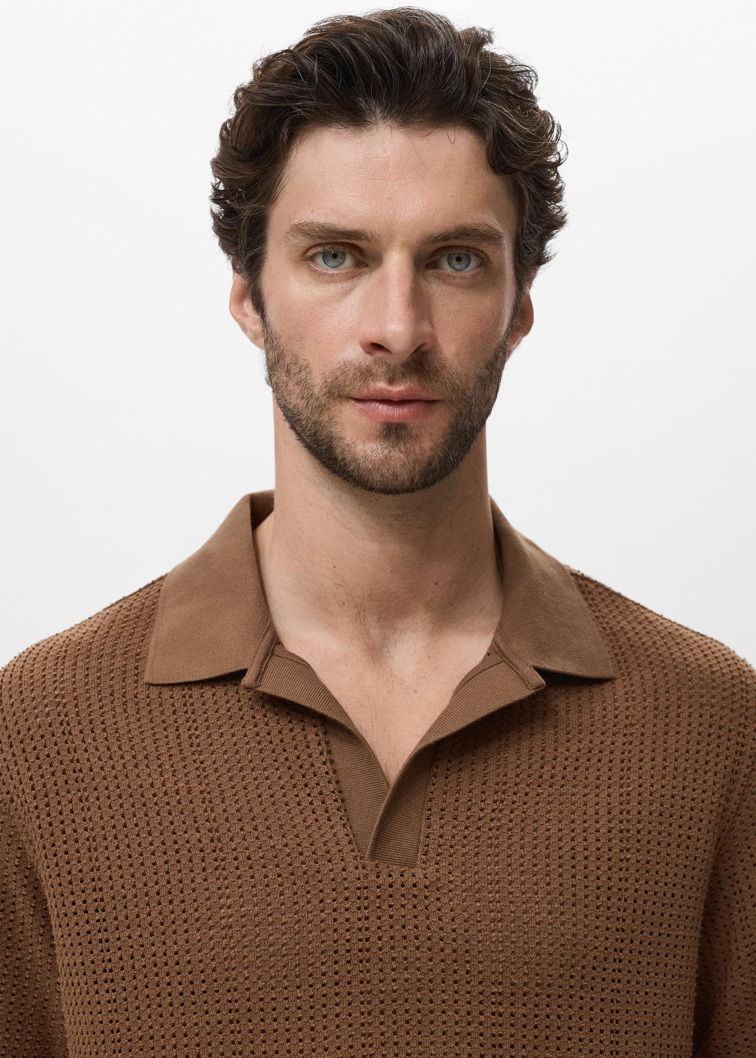 Openwork cotton knitte polo shirt - Men | MANGO USA Product Image