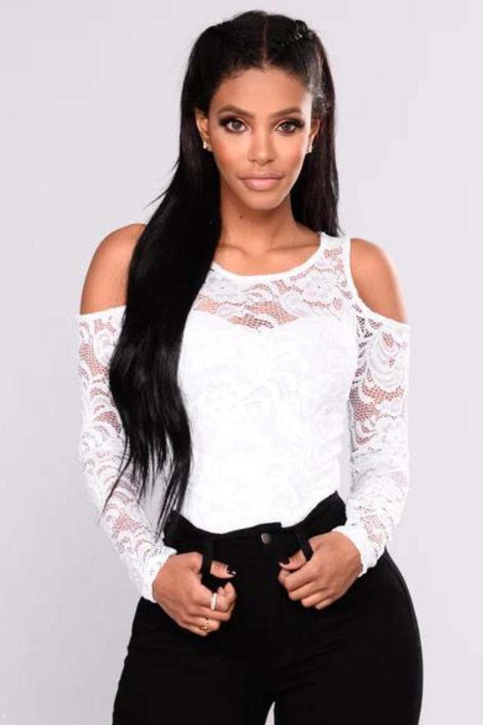 Lace cold shoulder long sleeve Product Image