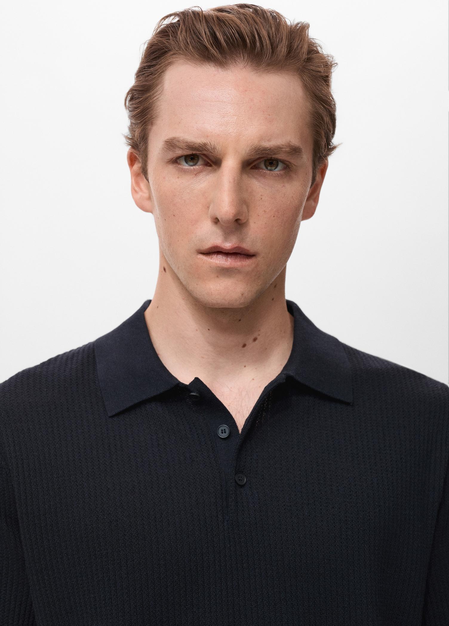 Ribbed knit polo shirt - Men | MANGO USA Product Image