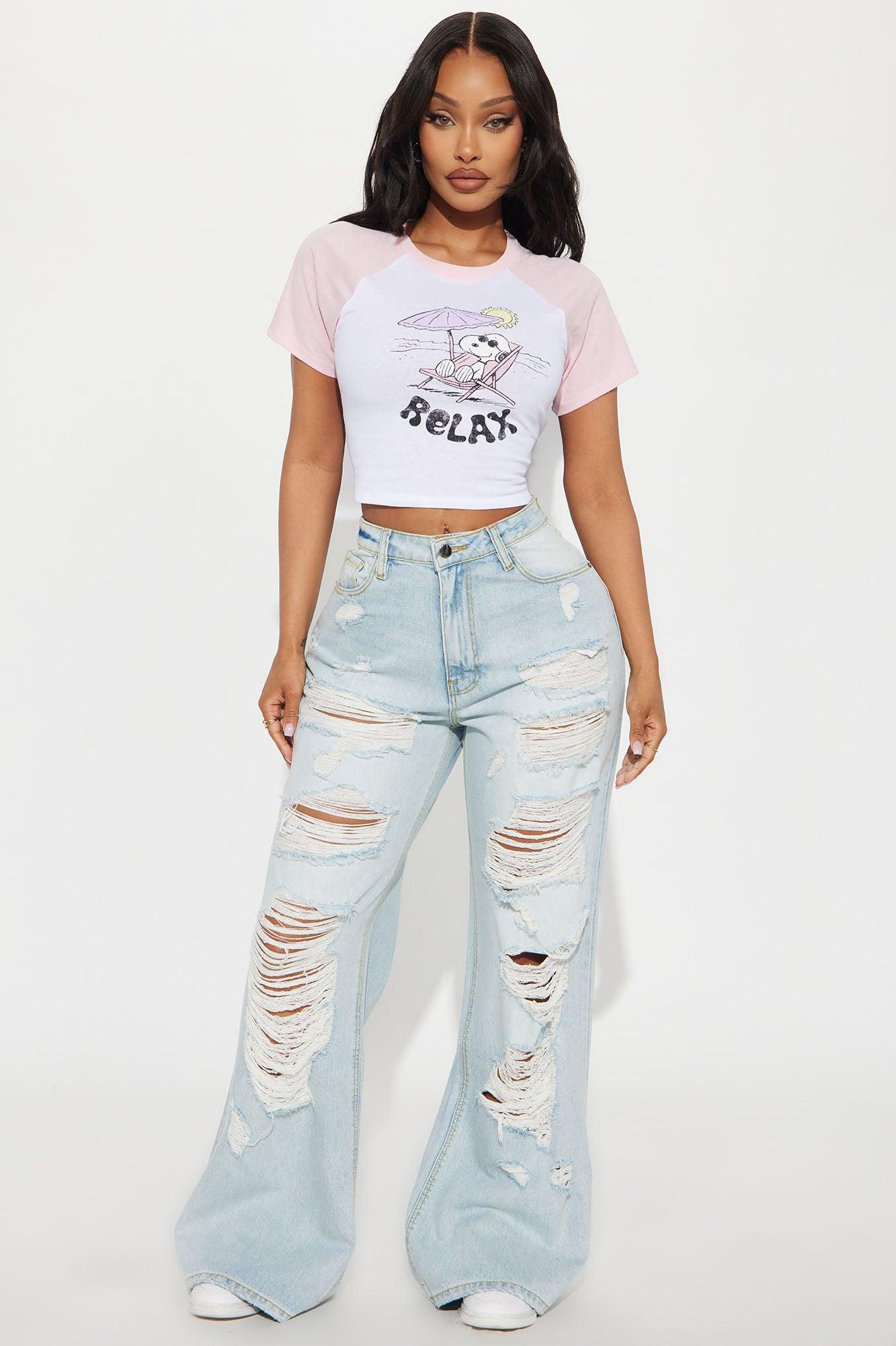 Selby Ripped Non Stretch Wide Leg Jeans - Light Wash Product Image