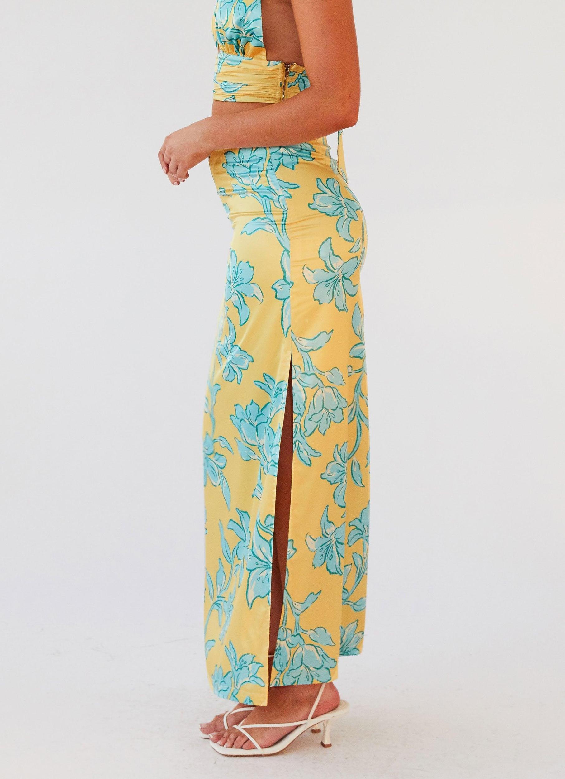 Amalia Satin Maxi Skirt - Golden Bloom Product Image