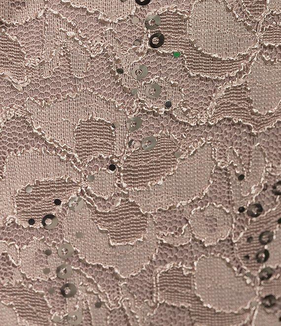 Ignite Evenings Plus Size Short Sleeve Round Neck Beaded Sequin Floral Lace Caplet Gown Product Image