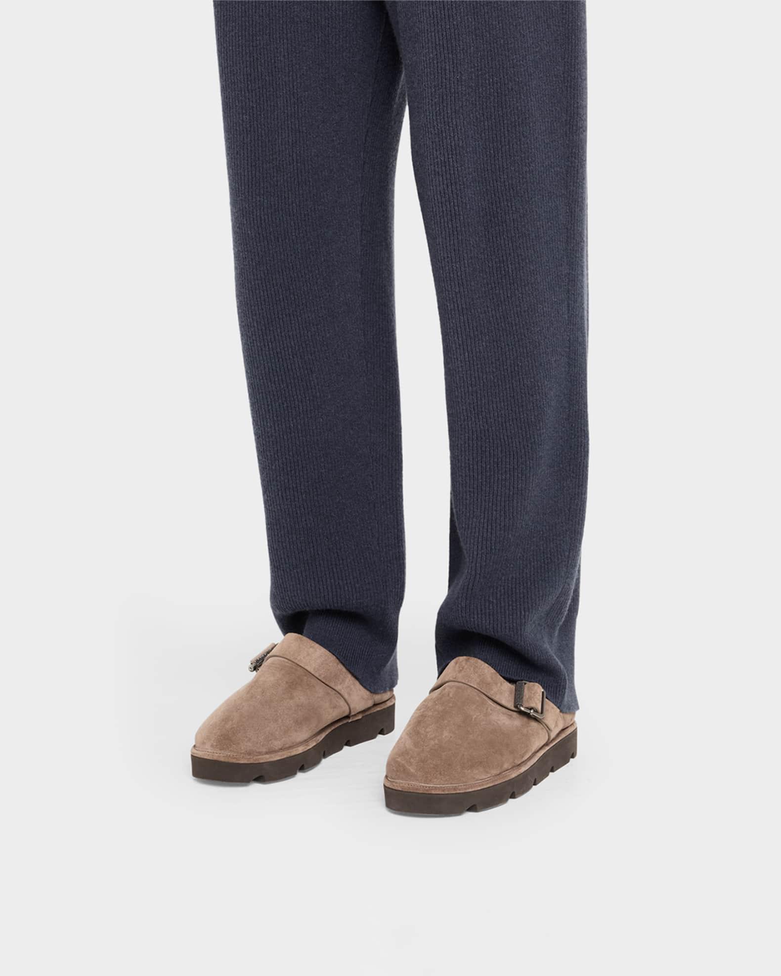 Shiny Detail Shearling-Lined Suede Mules Product Image