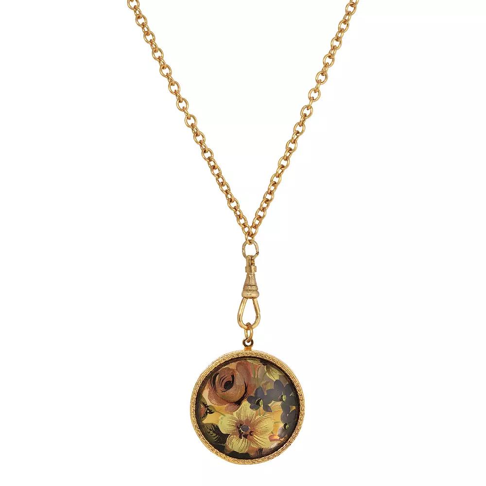 1928 Gold Tone Glass Stone Floral Locket Pendant Necklace, Womens, Multi Product Image