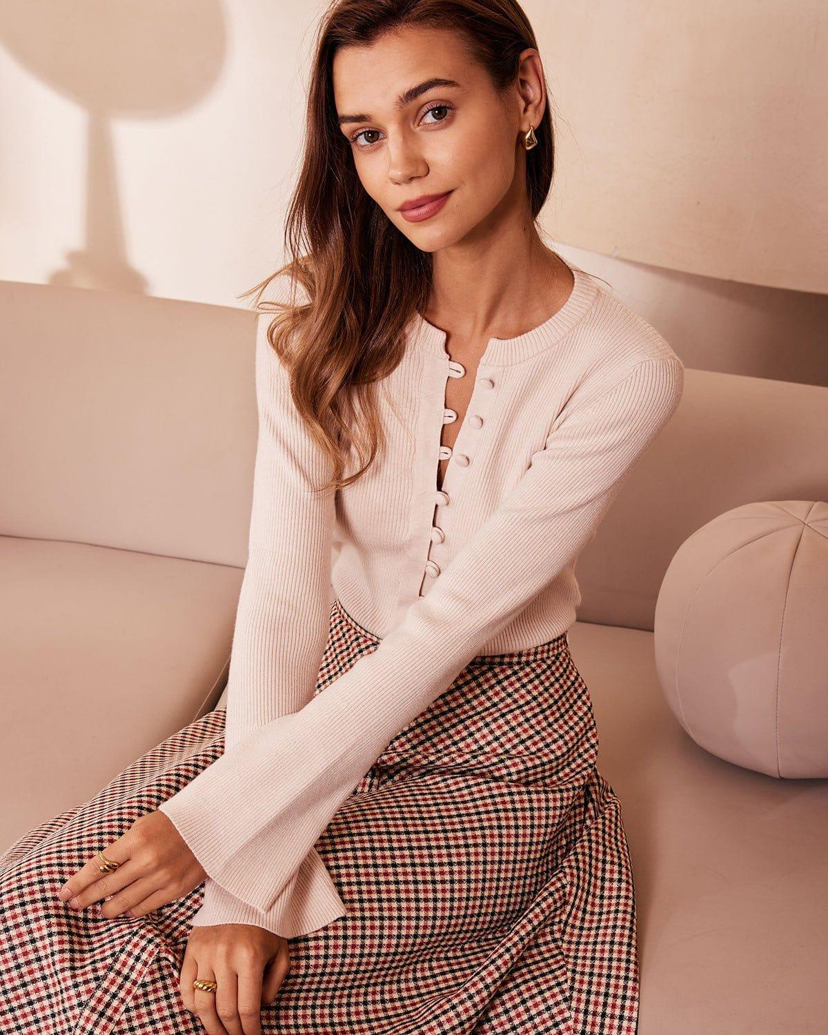 The Apricot Round Neck Button Up Knit Top Product Image