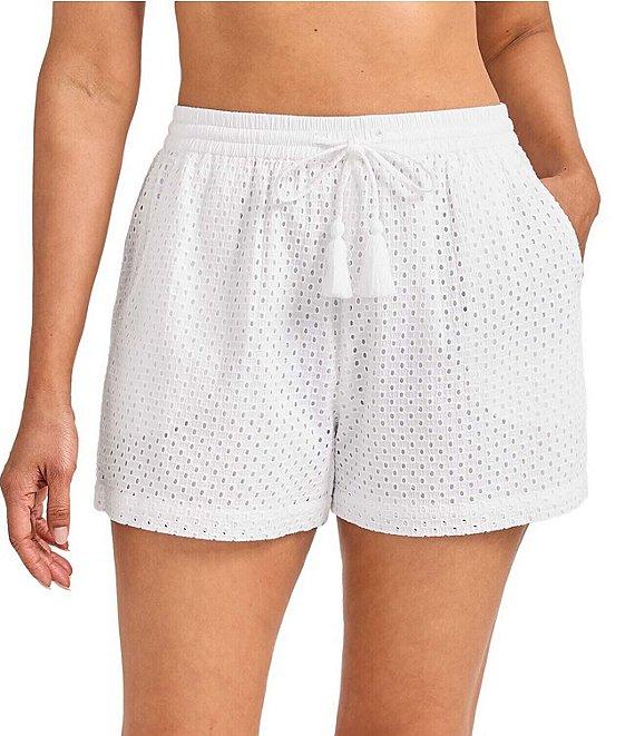 Tommy Bahama Organic Cotton Eyelet Cove Elastic Drawstring Waist Pull-On Short Swim Cover-Up Product Image