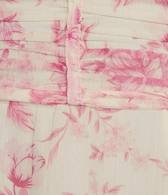 Allison & Kelly Chiffon Floral Print V-Neck Long Sleeve Dress Product Image