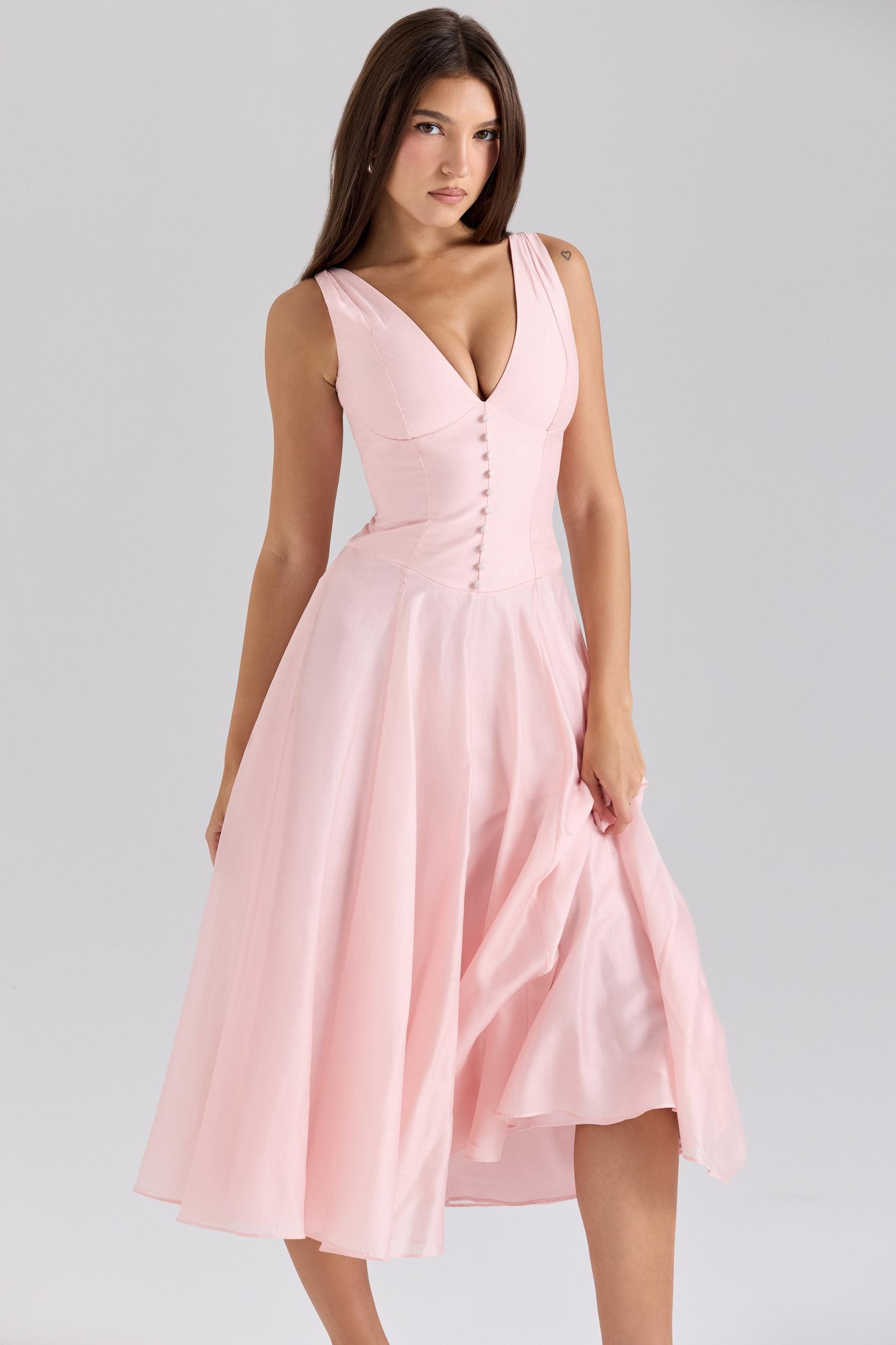 Samira  pink chiffon button midi dress Product Image