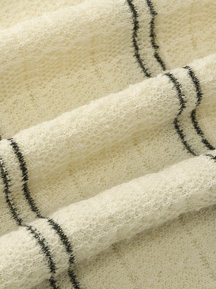 Contrast Trim Striped Knit Top And Half Skirt Two-Piece Set Product Image