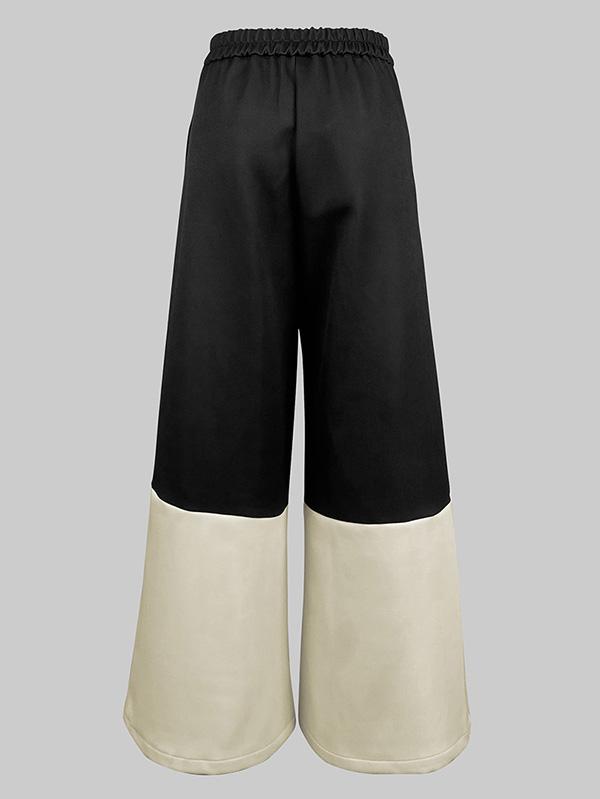 High Waisted Loose Contrast Color No Belt Pleated Pockets Pants Trousers Product Image