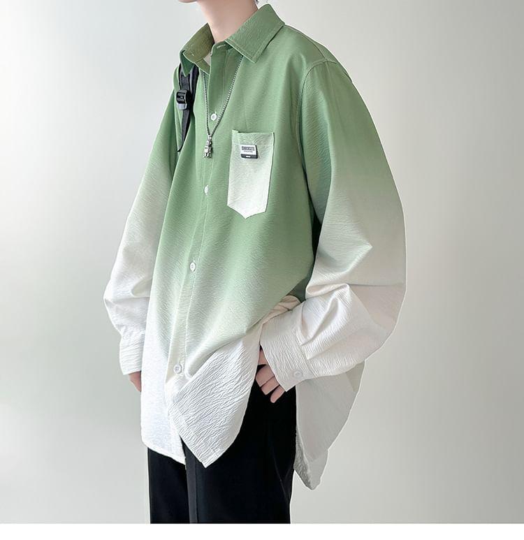 Long-Sleeve Gradient Button-Up Shirt Product Image