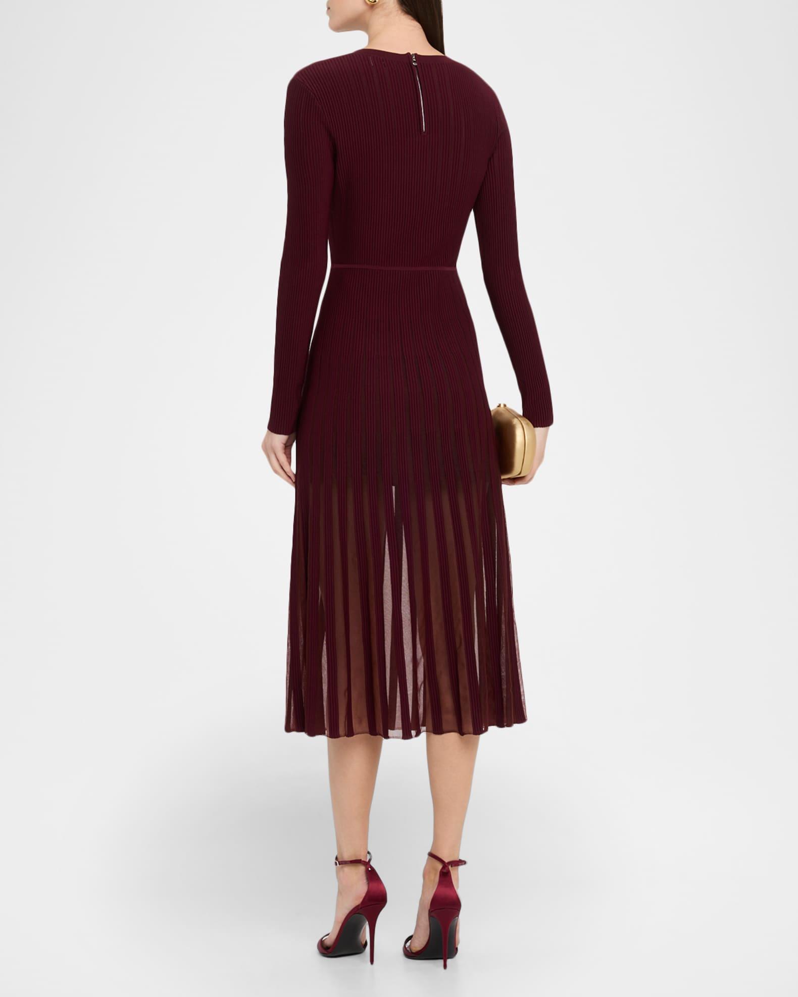 Sheer Ribbed A-Line Midi Dress Product Image