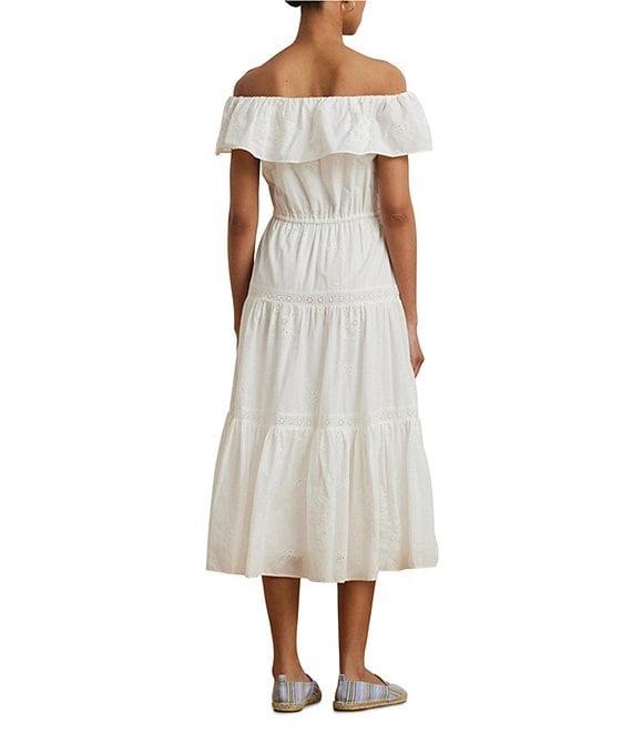 Lauren Ralph Lauren Cotton Voile Off-The-Shoulder Midi A-Line Dress Product Image