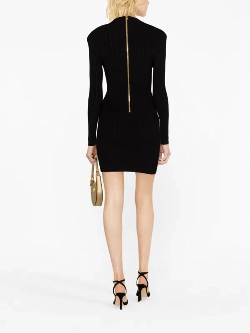 BALMAIN Mini Black Dress With Golden Buttons In Stretch Viscose Woman In Opa Noir Product Image