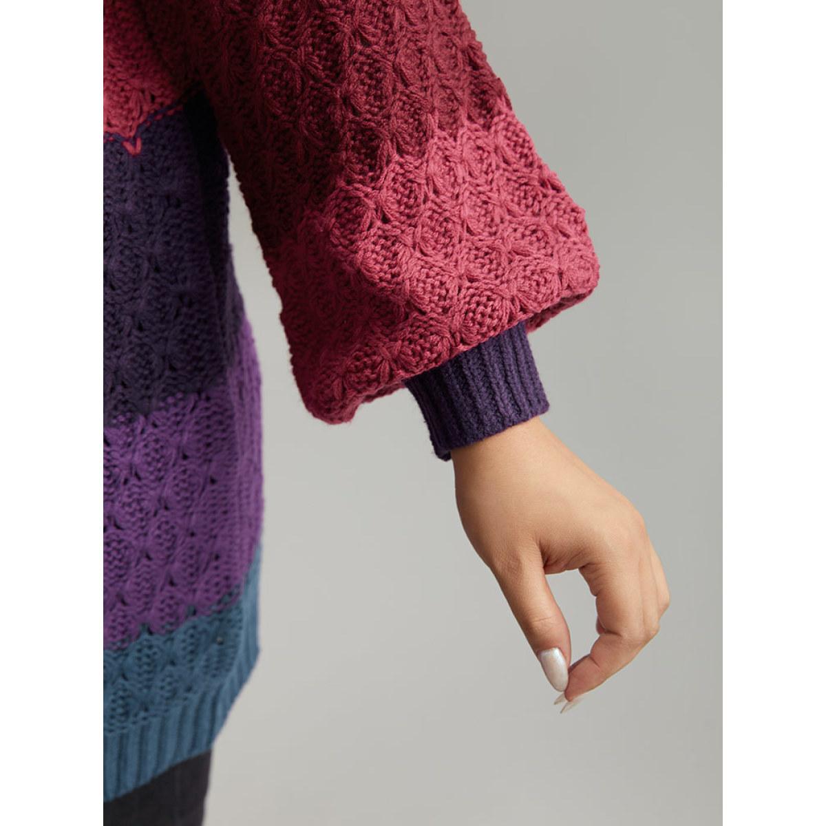 Plus Size Rainbow Colorblock Lantern Sleeve Cardigan Multicolor Women Casual Loose Long Sleeve Dailywear Cardigans BloomChic 10/M Product Image