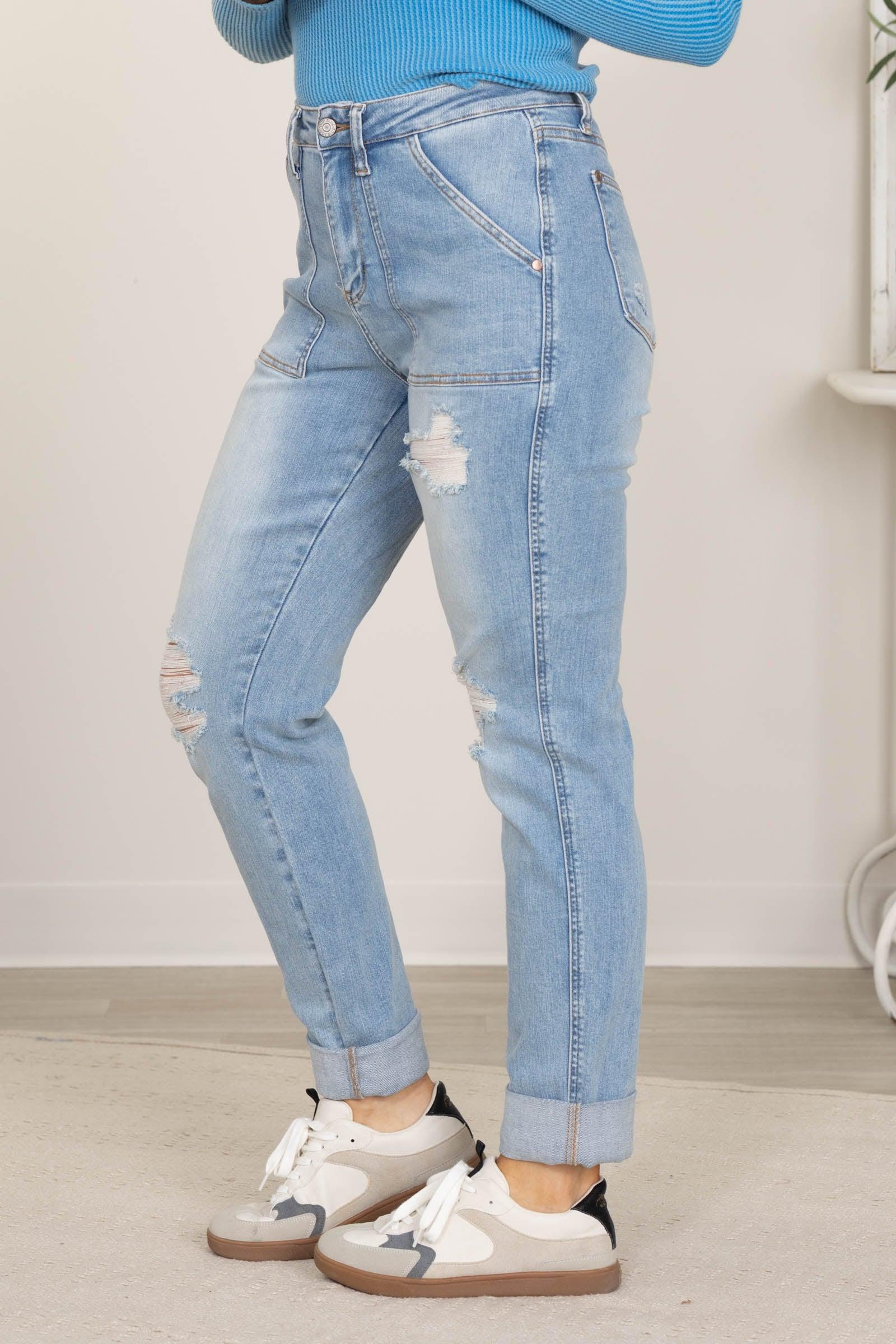 Judy Blue Patch Pocket Distress Boyfriend Jeans Product Image