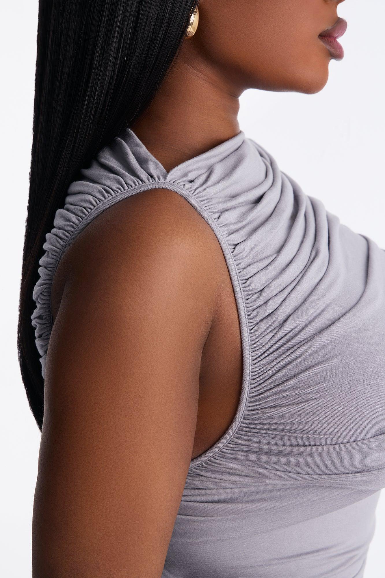 Maisie Ruched Drop Waist Maxi Dress - Grey Female Product Image