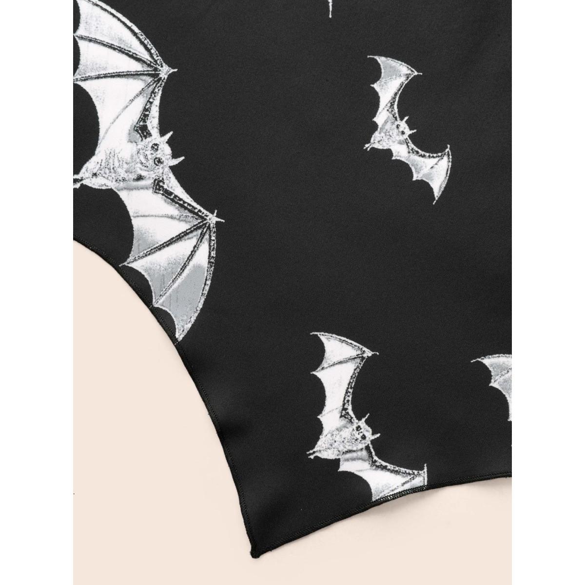 Plus Size Neck Drawstring Bat Print Midi Dress Black Women Cocktail Tie knot Party Curvy Bloomchic 22-24/3X Product Image