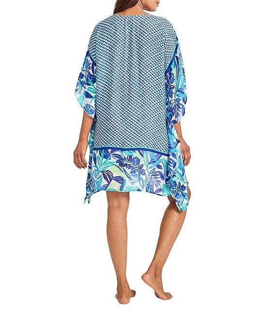 Tommy Bahama Palm Modern Mosaic Lace-Up V-Neck Short Tunic Swim Cover-Up Product Image