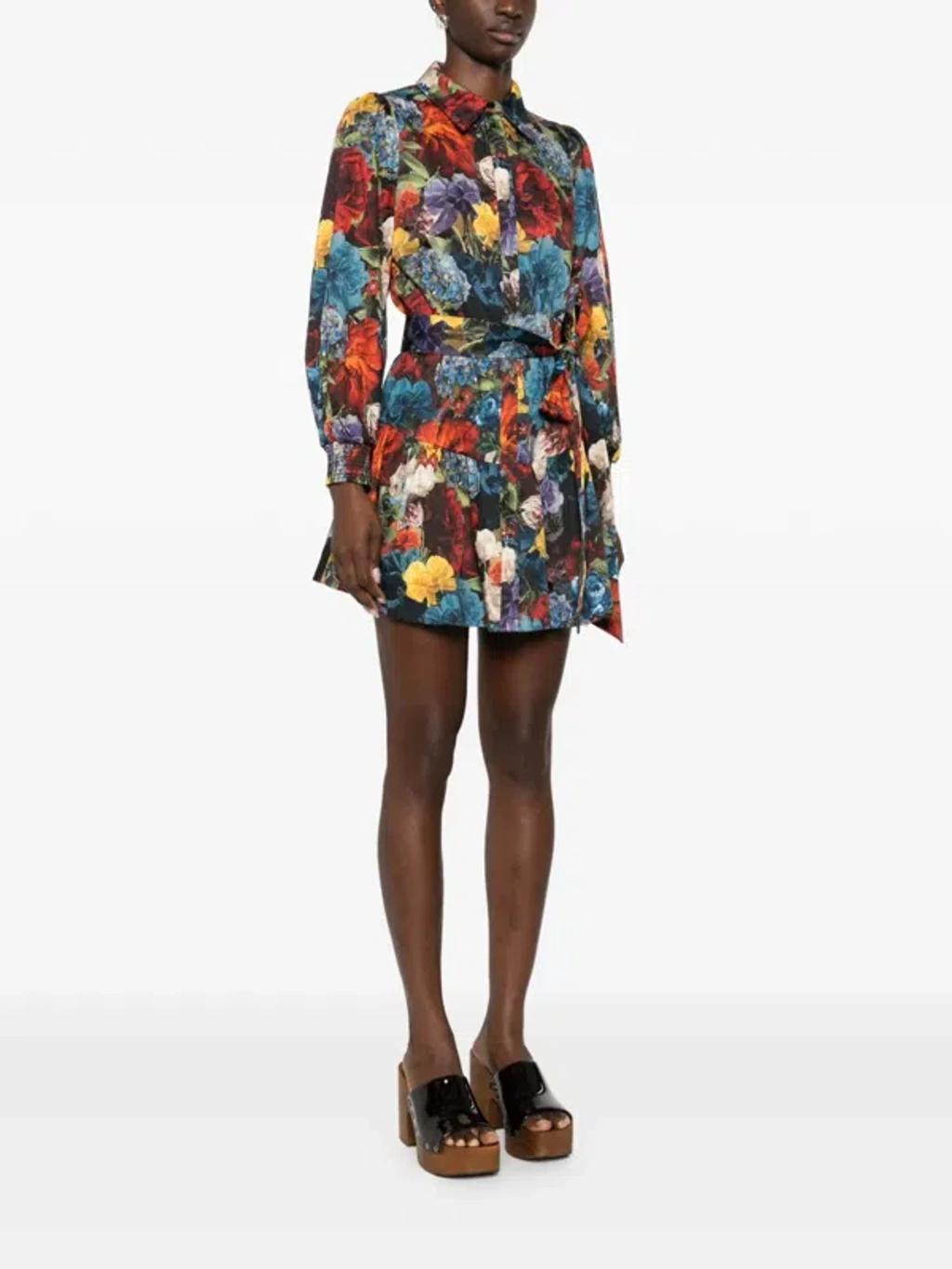 ALICE AND OLIVIA Lily Mini Shirt Dress In Flourish Sm In Multi Product Image