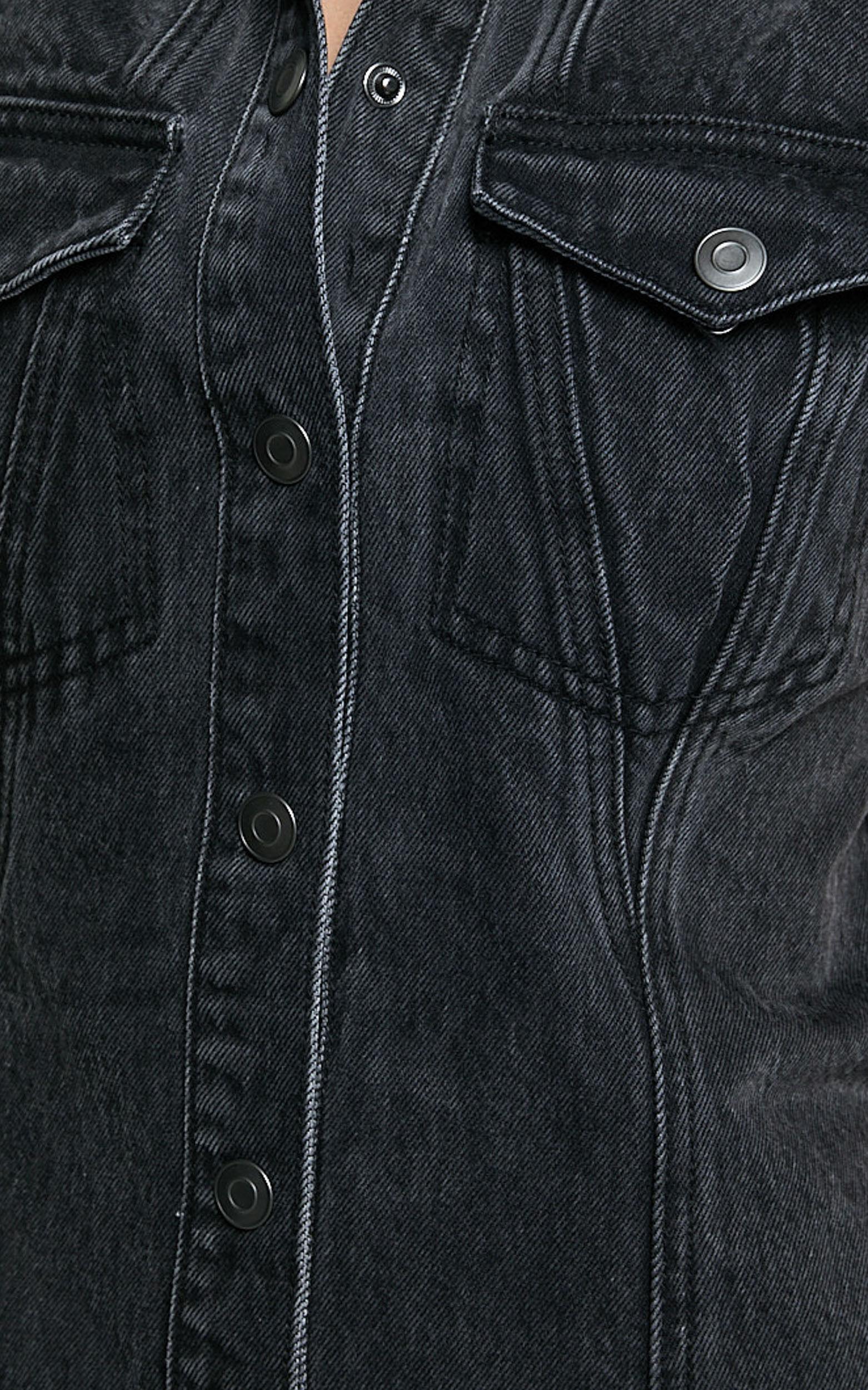 Gigie Mini Dress - Button Front Collared Denim in Washed Black Product Image