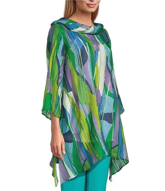 IC Collection Abstract Print Burnout Sharkbite Hem Cowl Neck Bracelet Sleeve Tunic Product Image