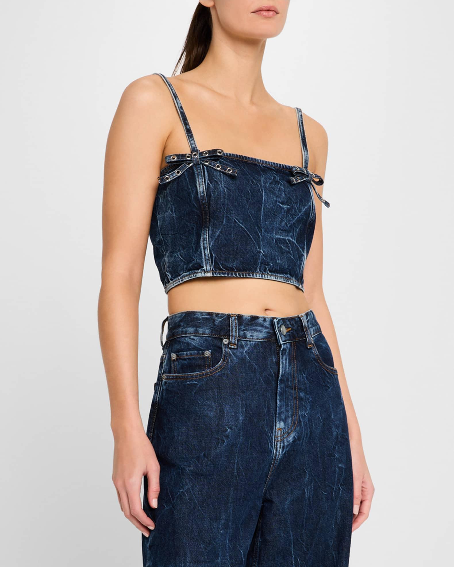 Crinkled Denim Bow Strap Top Product Image