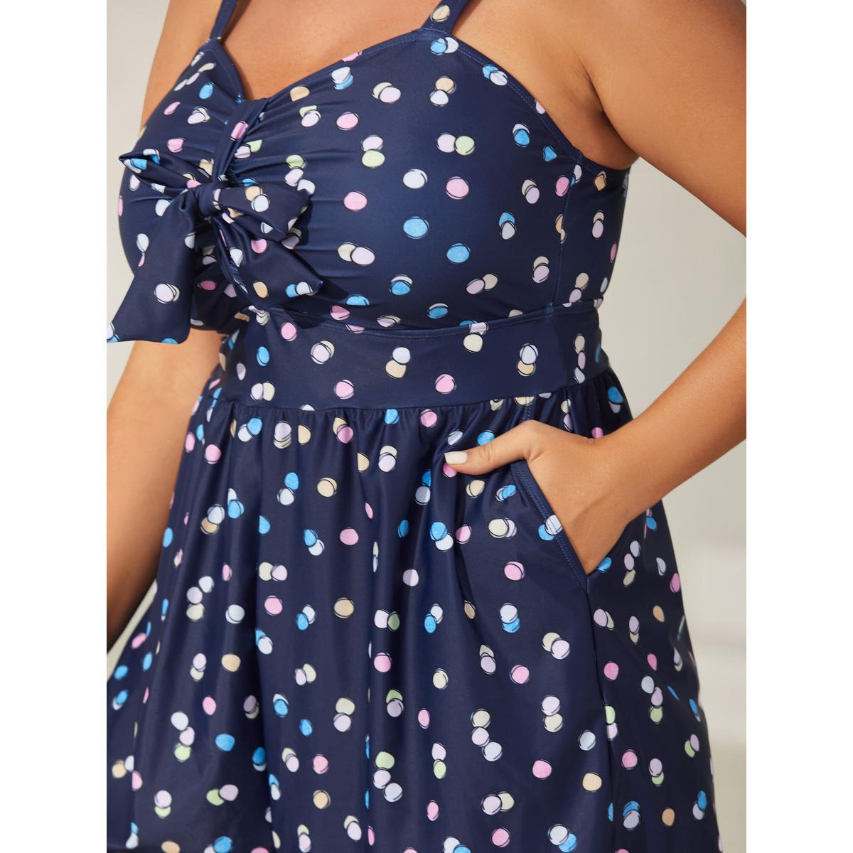 Plus Size Polka Dots Pockets One-Piece Swimsuit Women's Swimwear Mediumblue Beach Tie knot Curve Bathing Suits High stretch One Pieces BloomChic 22-24/3X Product Image