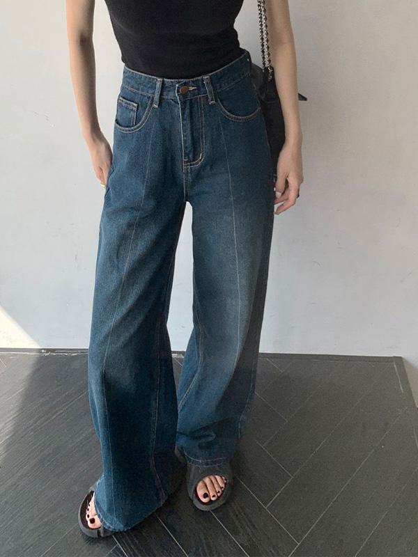 Vintage Blue Splice High Rise Boyfriend Jeans Product Image