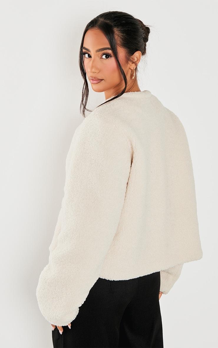 Petite Cream Borg Longline Clasp Detail Jacket Product Image