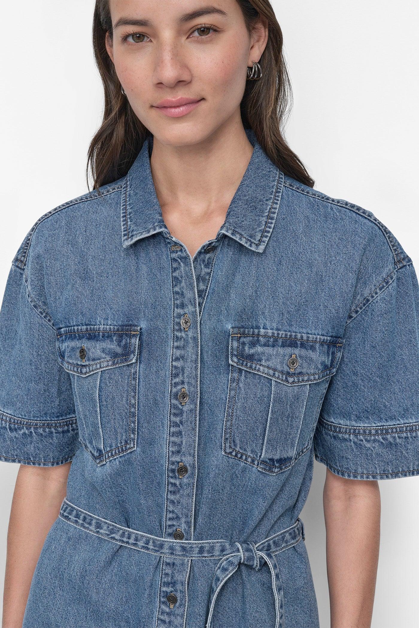 BELTED DENIM MINI SHIRT DRESS Product Image