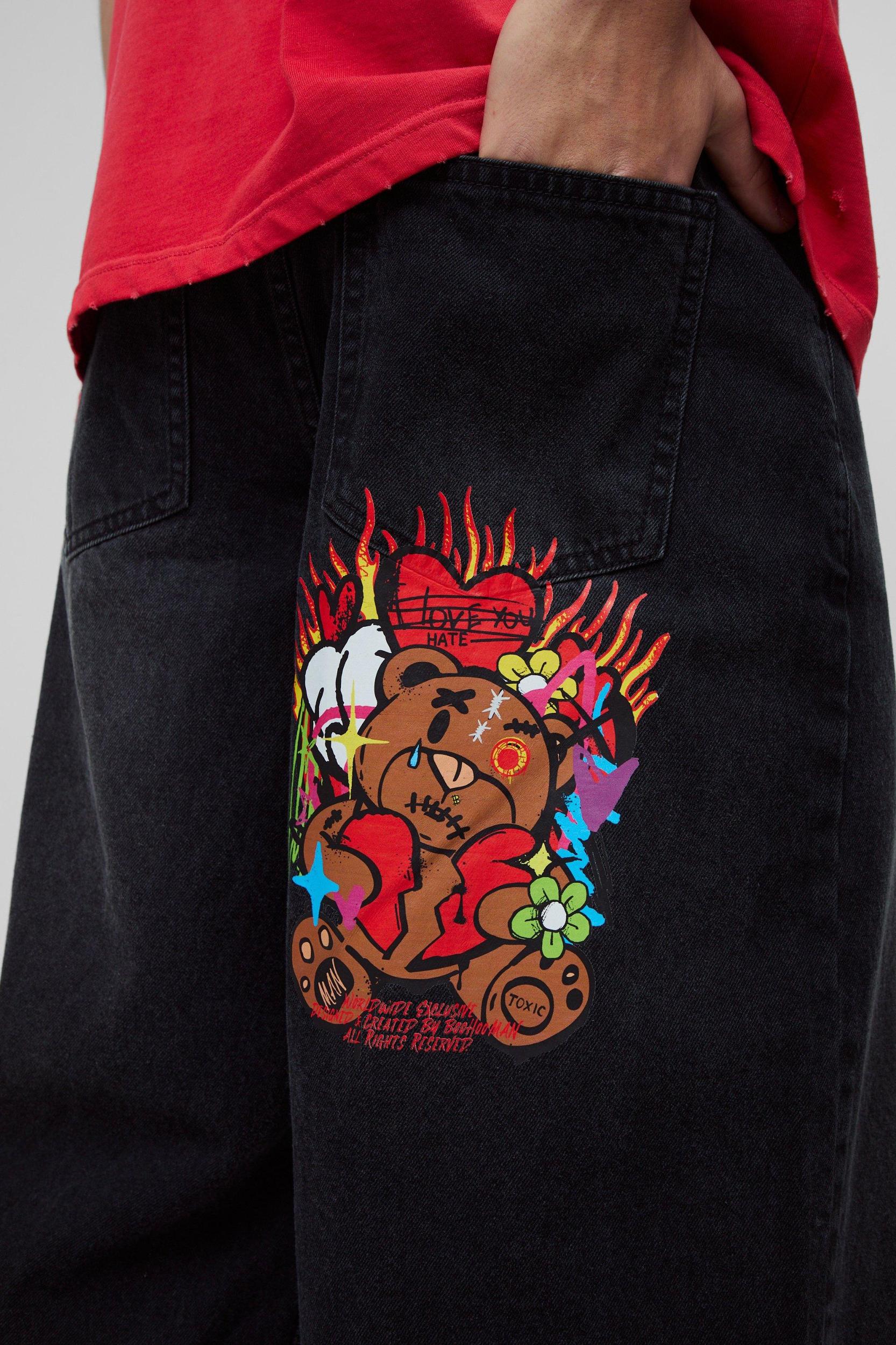 Baggy Rigid Applique Denim Jeans | boohooMAN USA Product Image