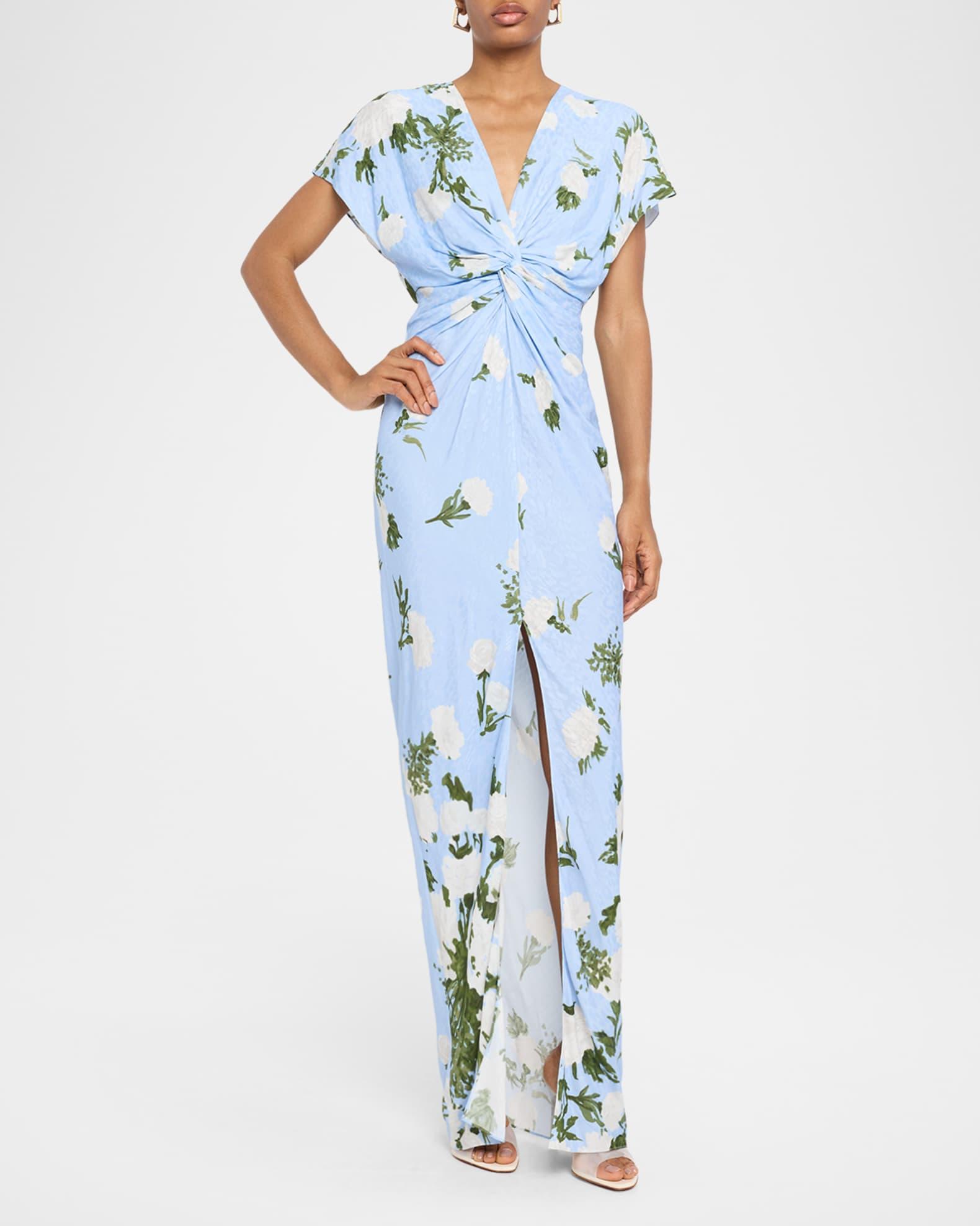 Jackie Floral-Print Short-Sleeve Twisted Gown Product Image