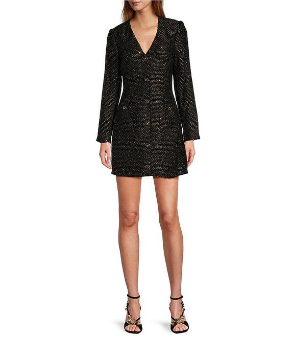 Antonio Melani Nikki Tweed V-Neck Long Sleeve Mini A-Line Dress Product Image