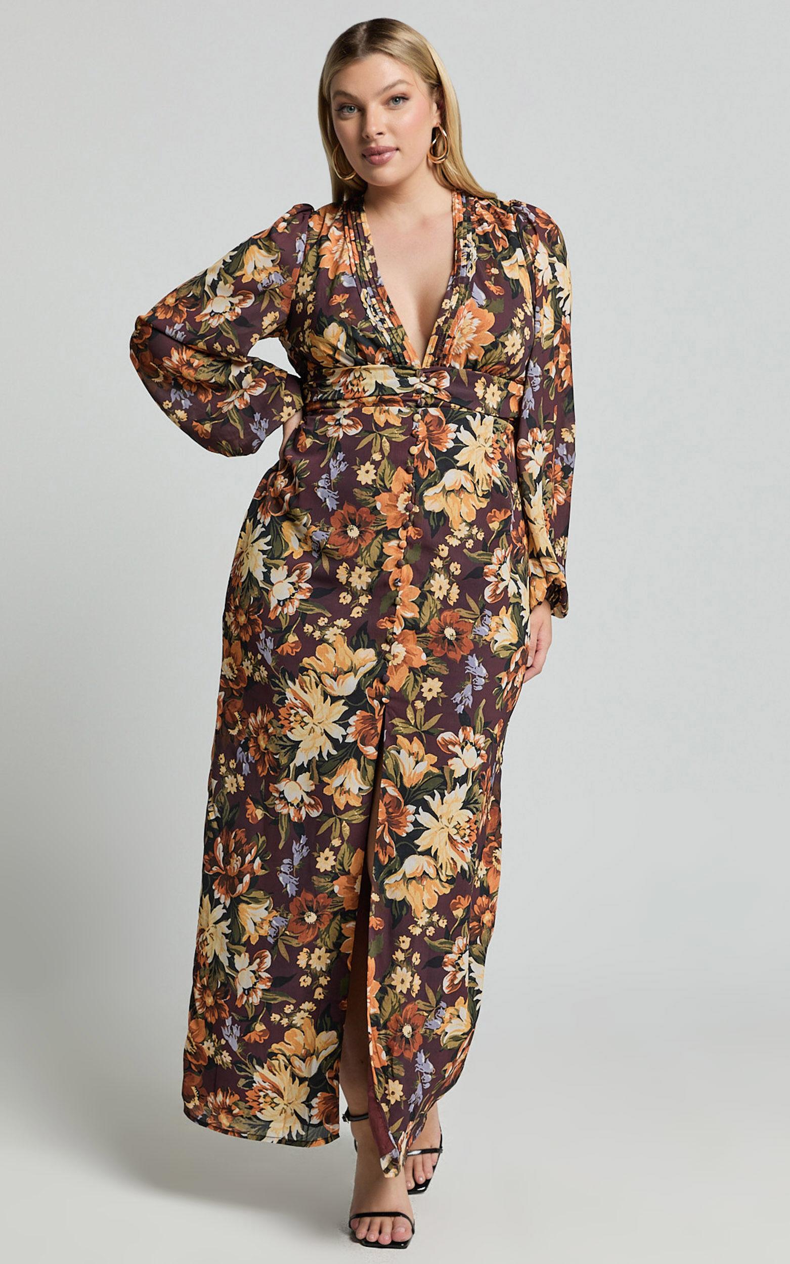 Lorelei Maxi Dress - V Neck Balloon Sleeve Dress in Indulgent Bloom Product Image