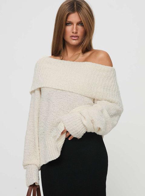 Parkley Boucle Off The Shoulder Sweater Cream Product Image