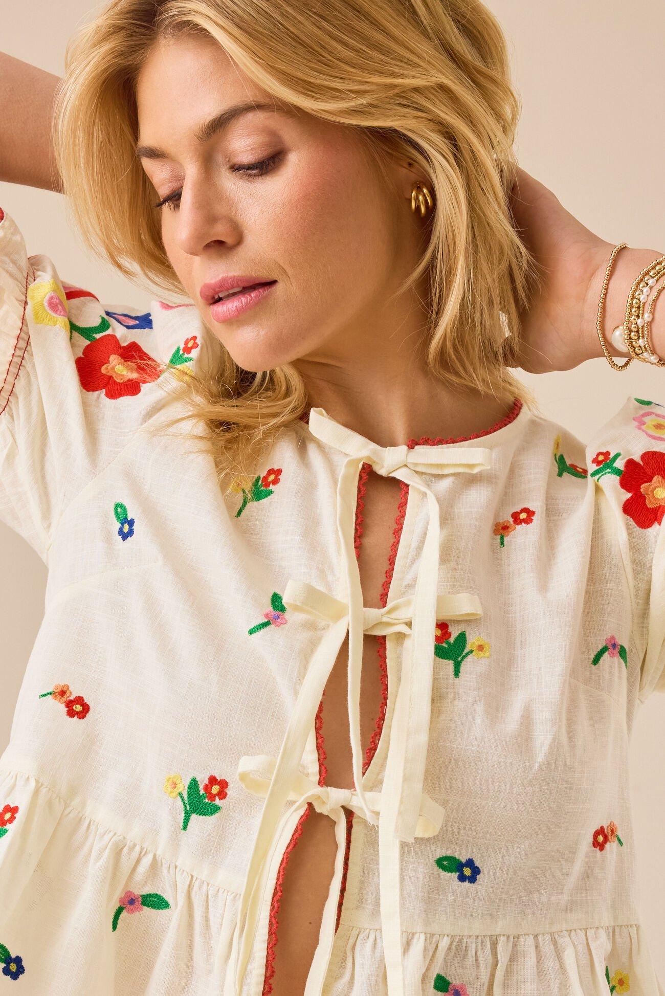 Rosalie Tie Front Embroidered Top Product Image