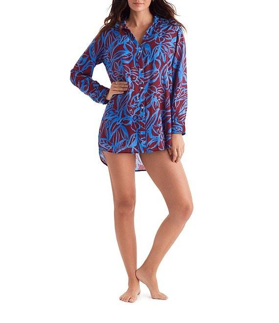 Mimi Flamingo Oasis Laguna Gauze Woven Point Collar Button Front Shirt Swim Cover-Up Product Image
