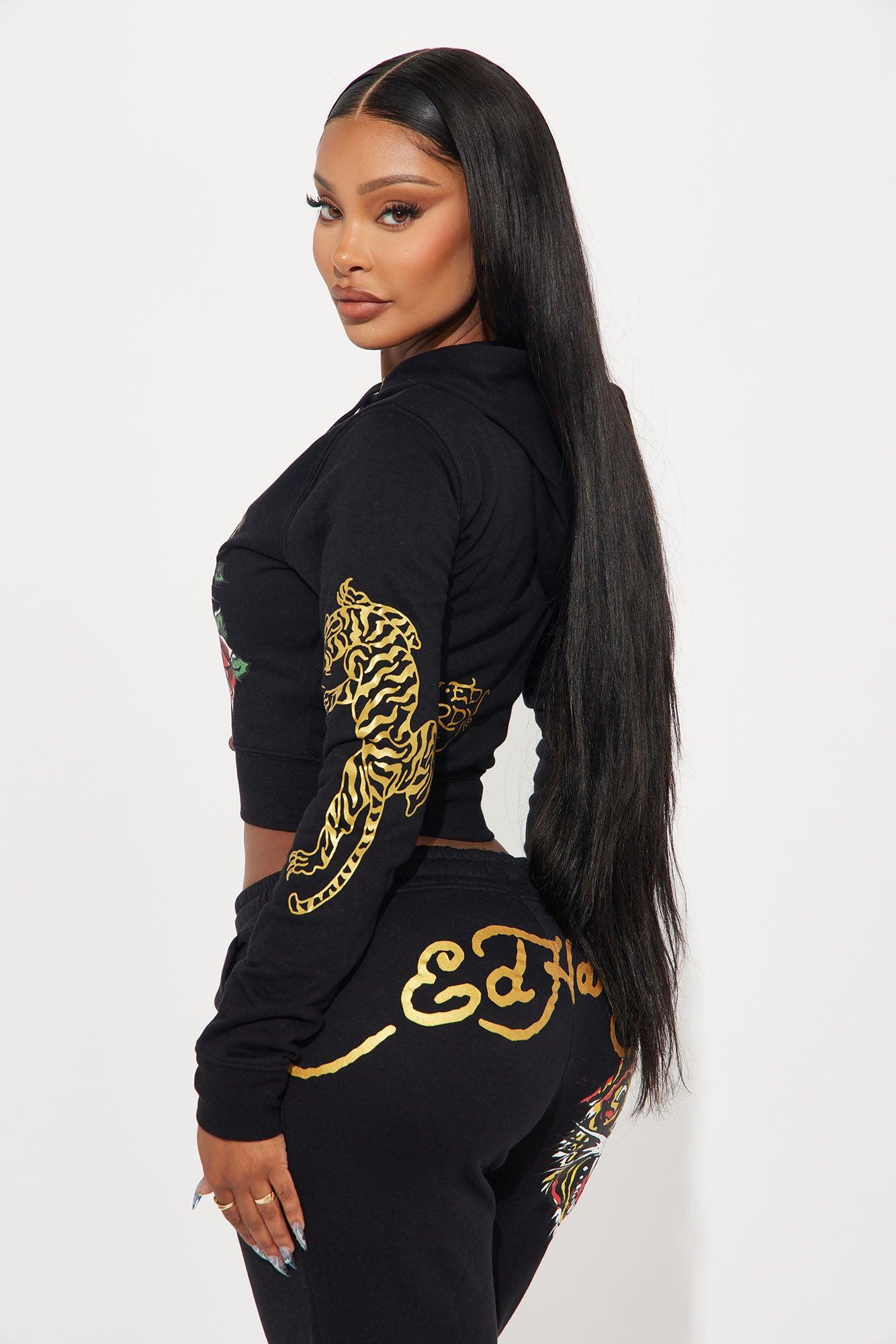 Ed Hardy Retro Tiger Zip Front Hoodie - Black Product Image