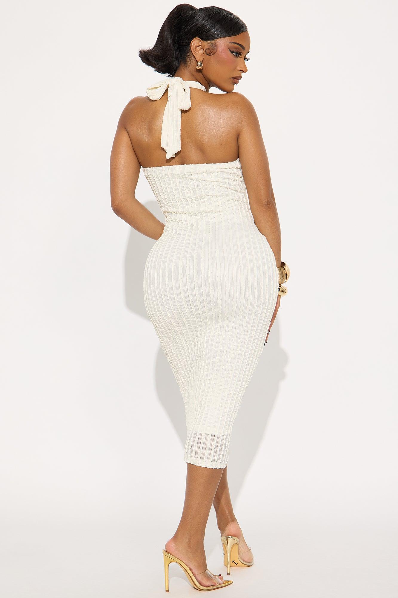 Sophia Textured Halter Midi Dress - Ivory Female Product Image