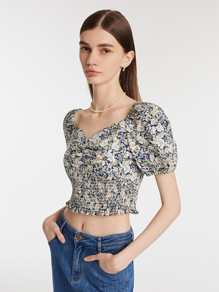 Floral Print Square Neck Puff Sleeves Women Blouse Product Image
