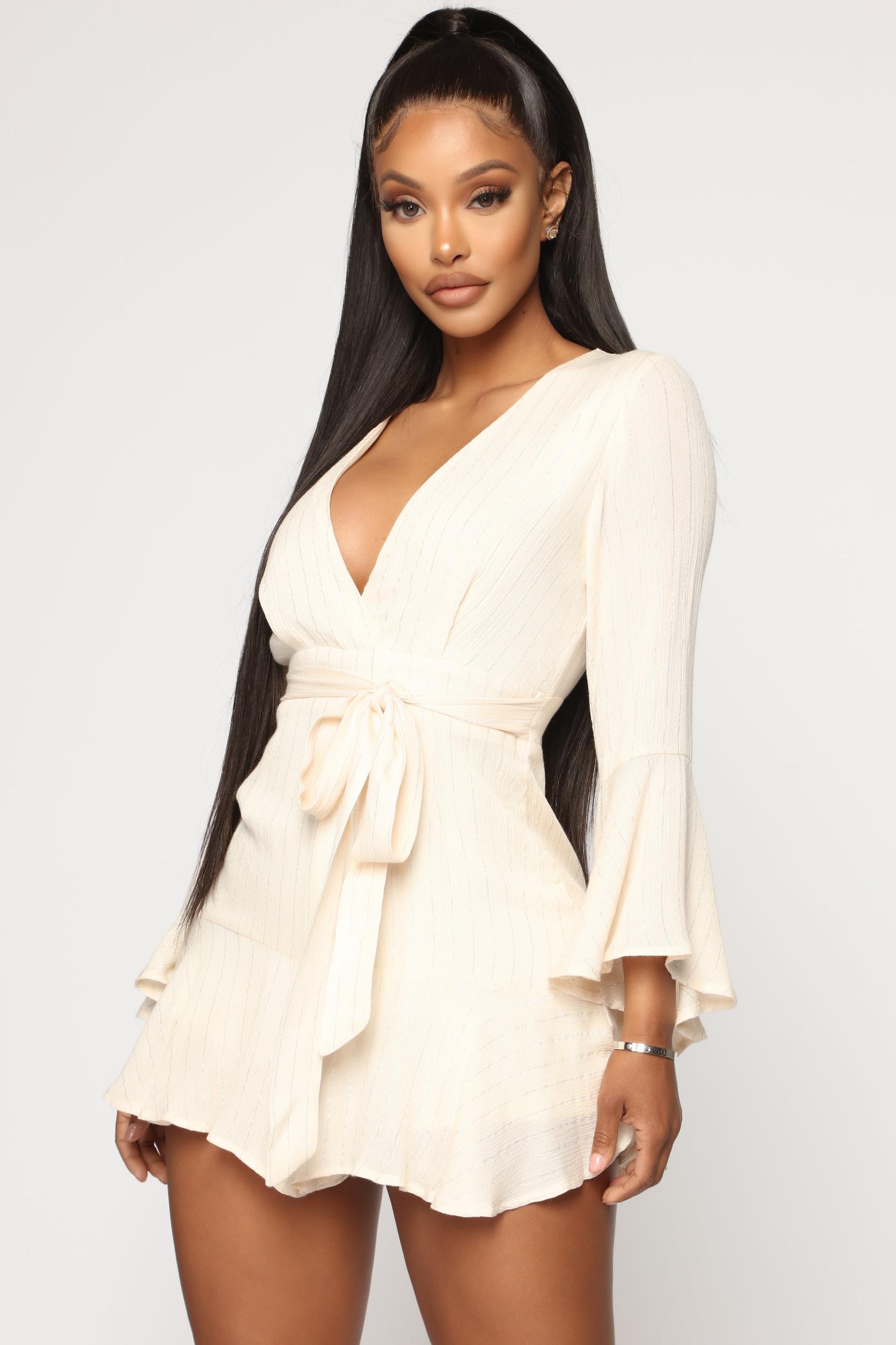 Ring A Bell Stripe Romper - Ivory Product Image