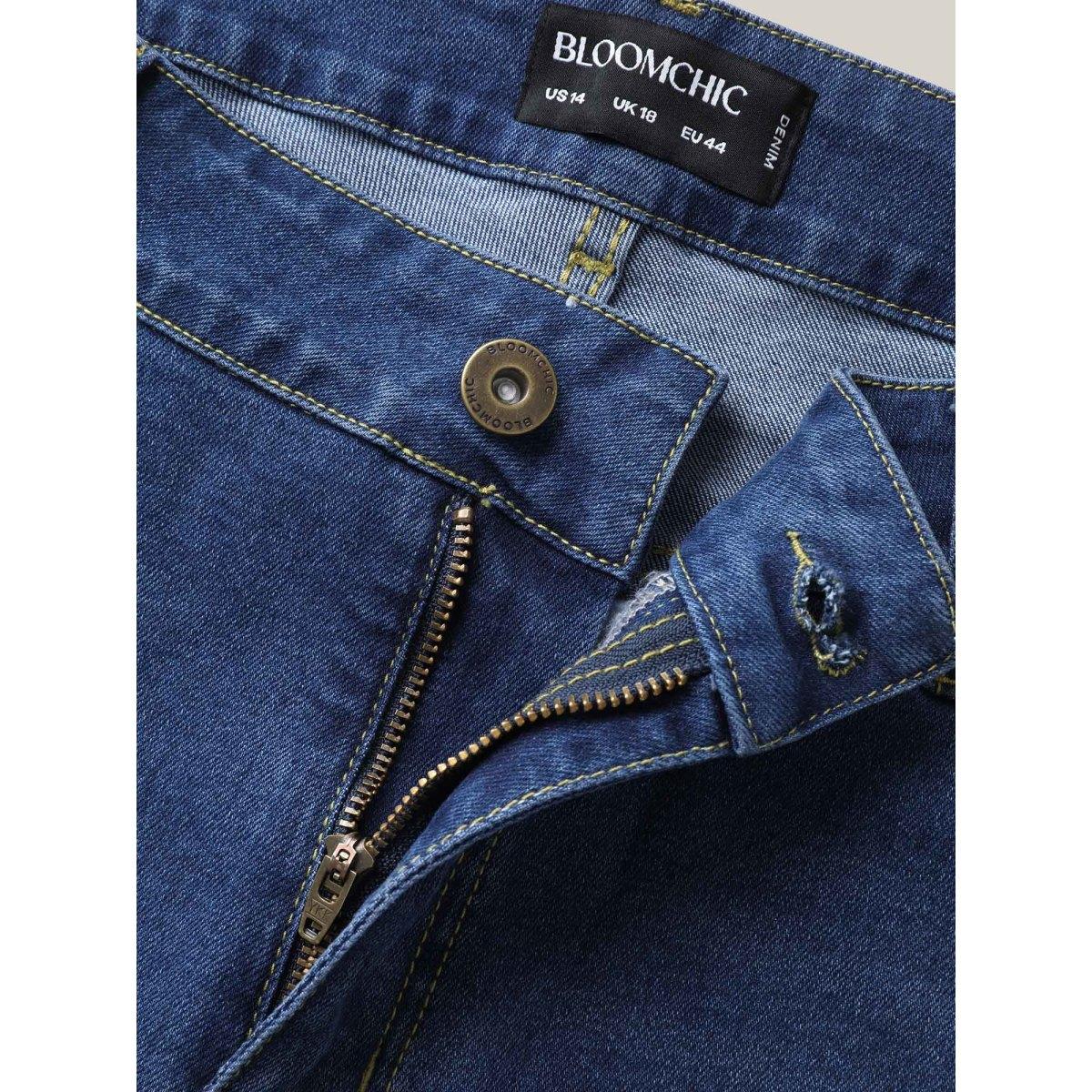 Plus Size Classic Bootcut Mid-Rise Jeans Women Midblue Medium stretch Slanted pocket Jeans BloomChic 14/1X Product Image
