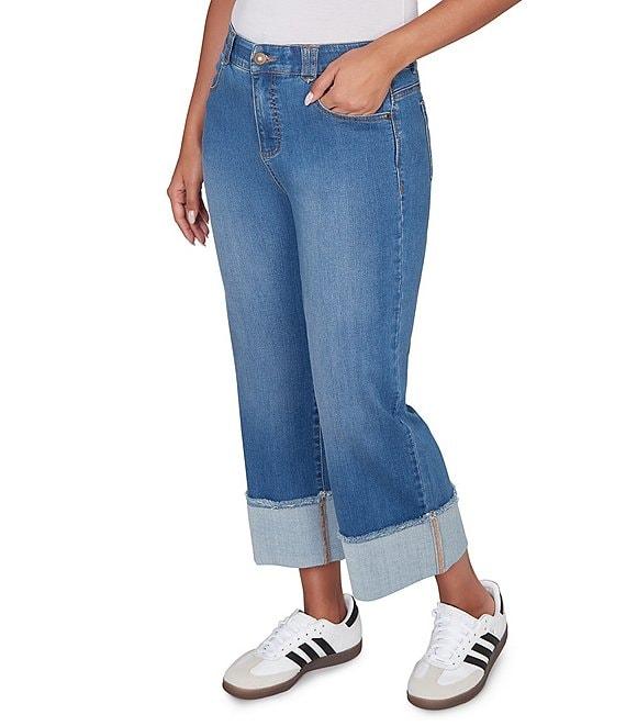 Ruby Rd. Petite Size Ultra-Soft Denim Rolled Hem Wide Leg Jeans Product Image