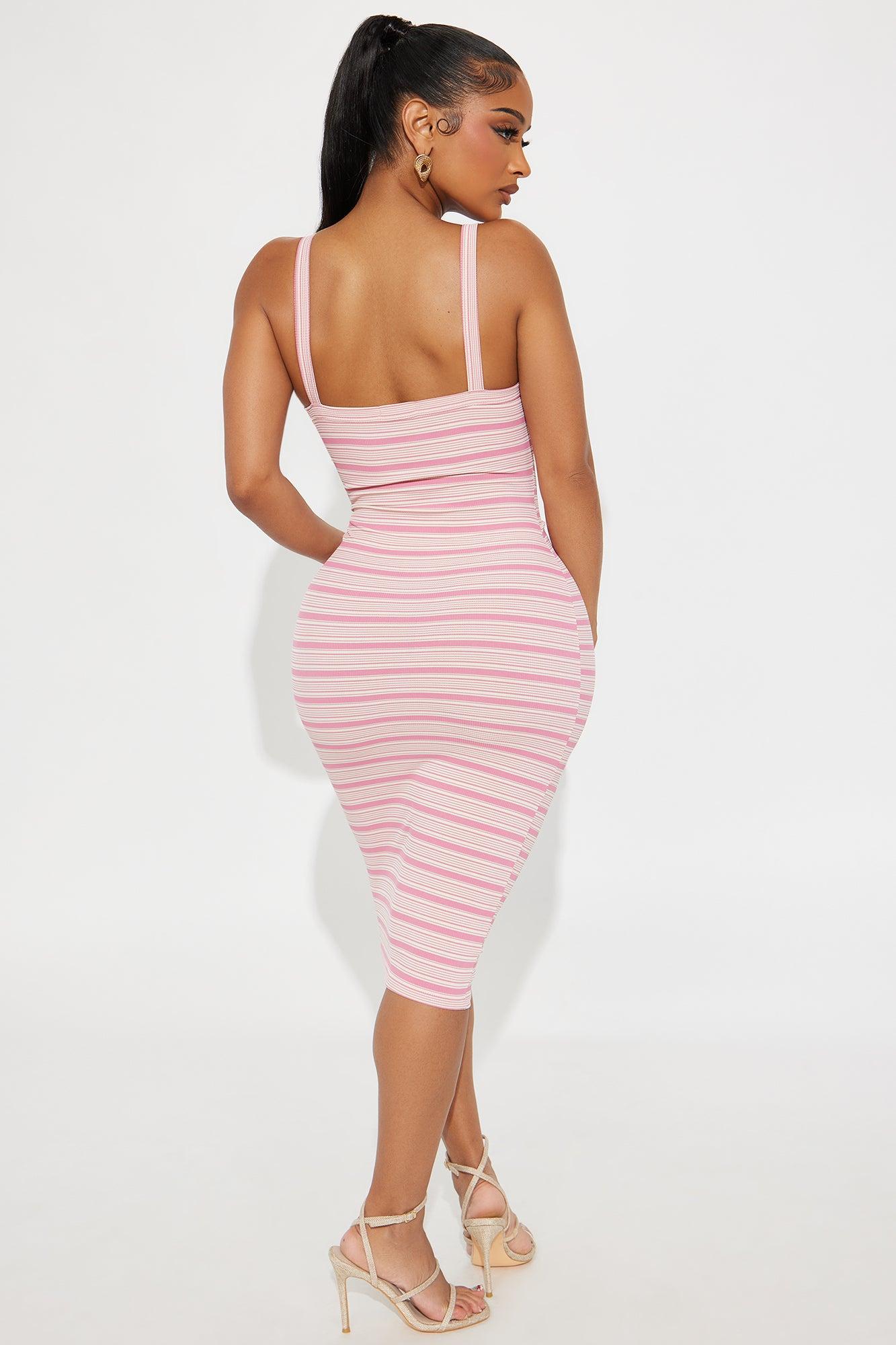 Jovana Striped Ribbed Midi Dress - Pink/combo Product Image