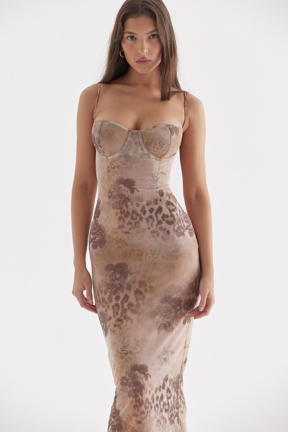 Aiza  cream floral print maxi dress Product Image