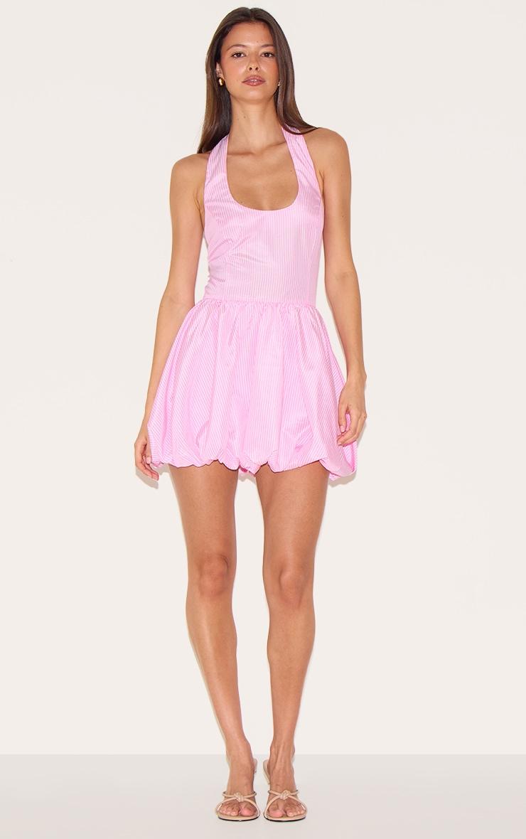 Pink Pinstripe Halterneck Puffball Dress Product Image