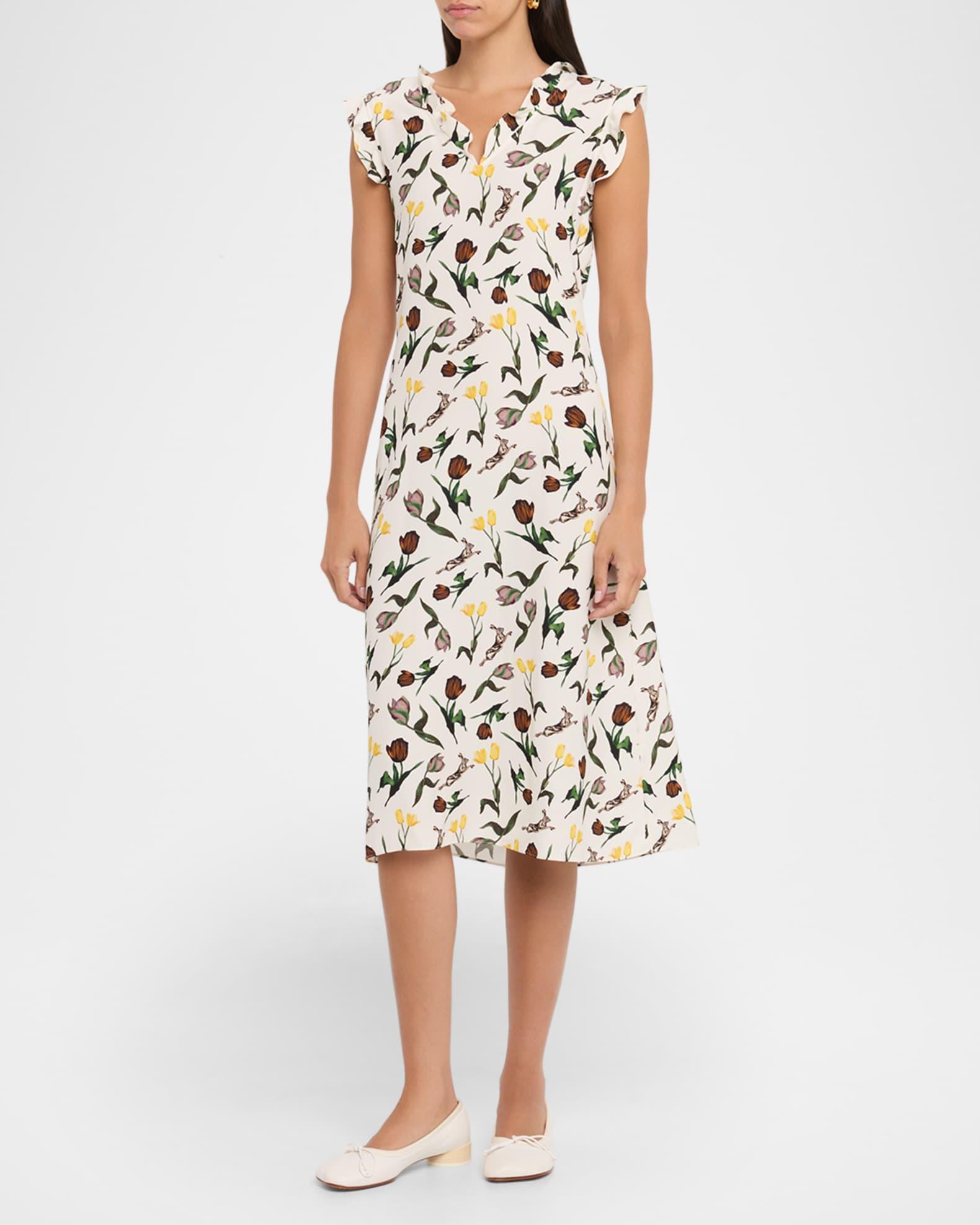 Floral Ruffle V-Neck Midi Dress Product Image